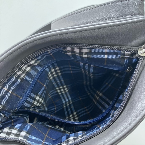 Pixi Mood Dove Grey Vegan Leather&Natural Cork Tassel Crossbody Bag 10”by 9.5” - Picture 12 of 16